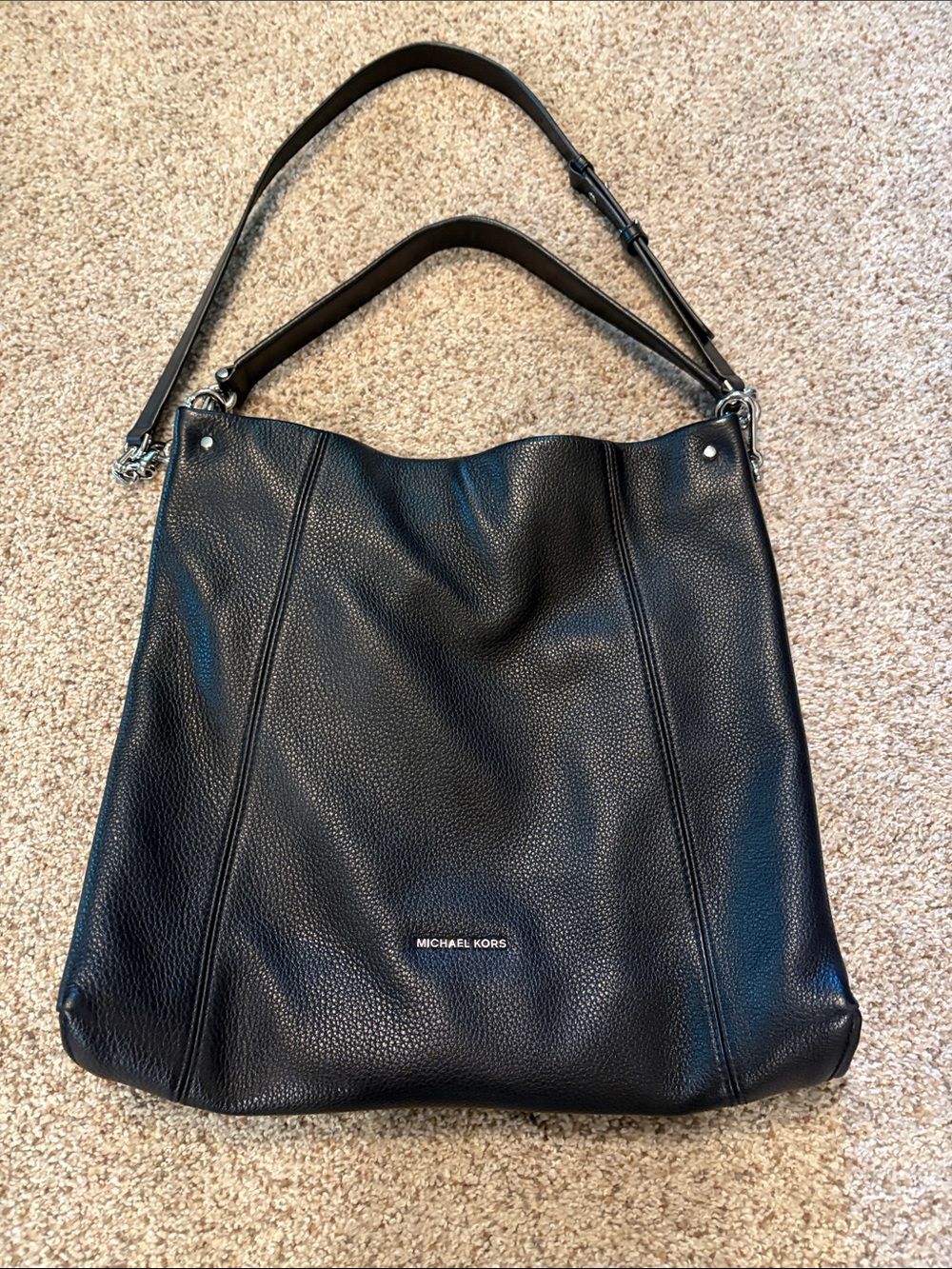 MICHAEL KORS Lex Black Pebbled Leather Hobo Shoulder Bag